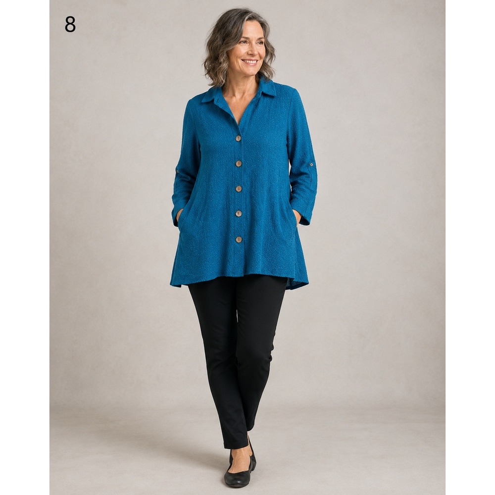 Soft Surroundings Button‎ Front Shirt Womens Small Blue Mother Pearl Buttons